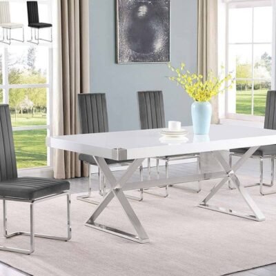 Anaya White Dining Table Chrome Base