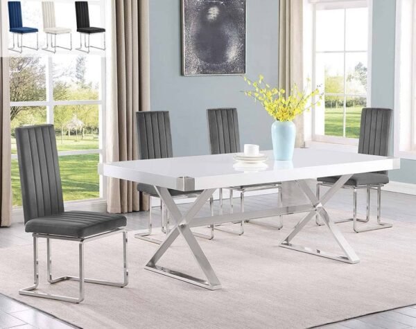 Anaya White Dining Table Chrome Base