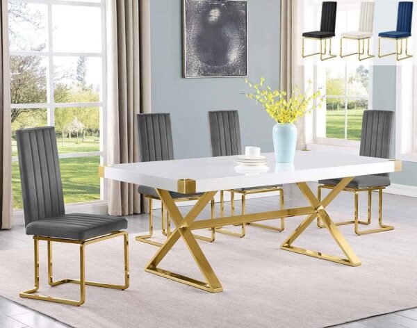 Anaya White Lacquer Dining Table Gold Base