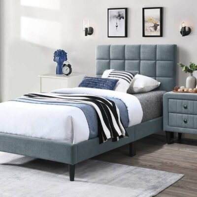 Aris Grey Linen Platform Bed