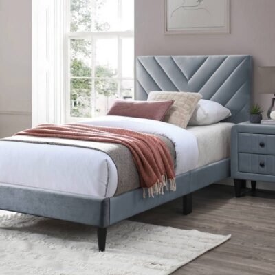 Bernal Grey Velvet Platform Bed