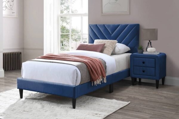 Bernal Navy Velvet Platform Bed