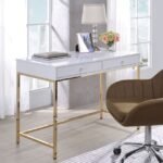 Bester White Lacquer Desk With Gold Finish Base