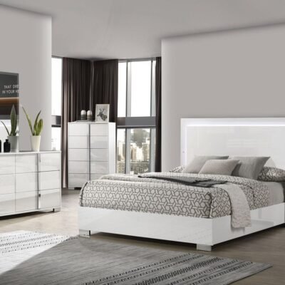 Dalyn Modern White Lacquer LED Bed