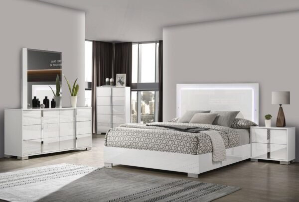 Dalyn Modern White Lacquer LED Bed