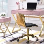 Delaney Pink Office Desk With Gold Finish Base