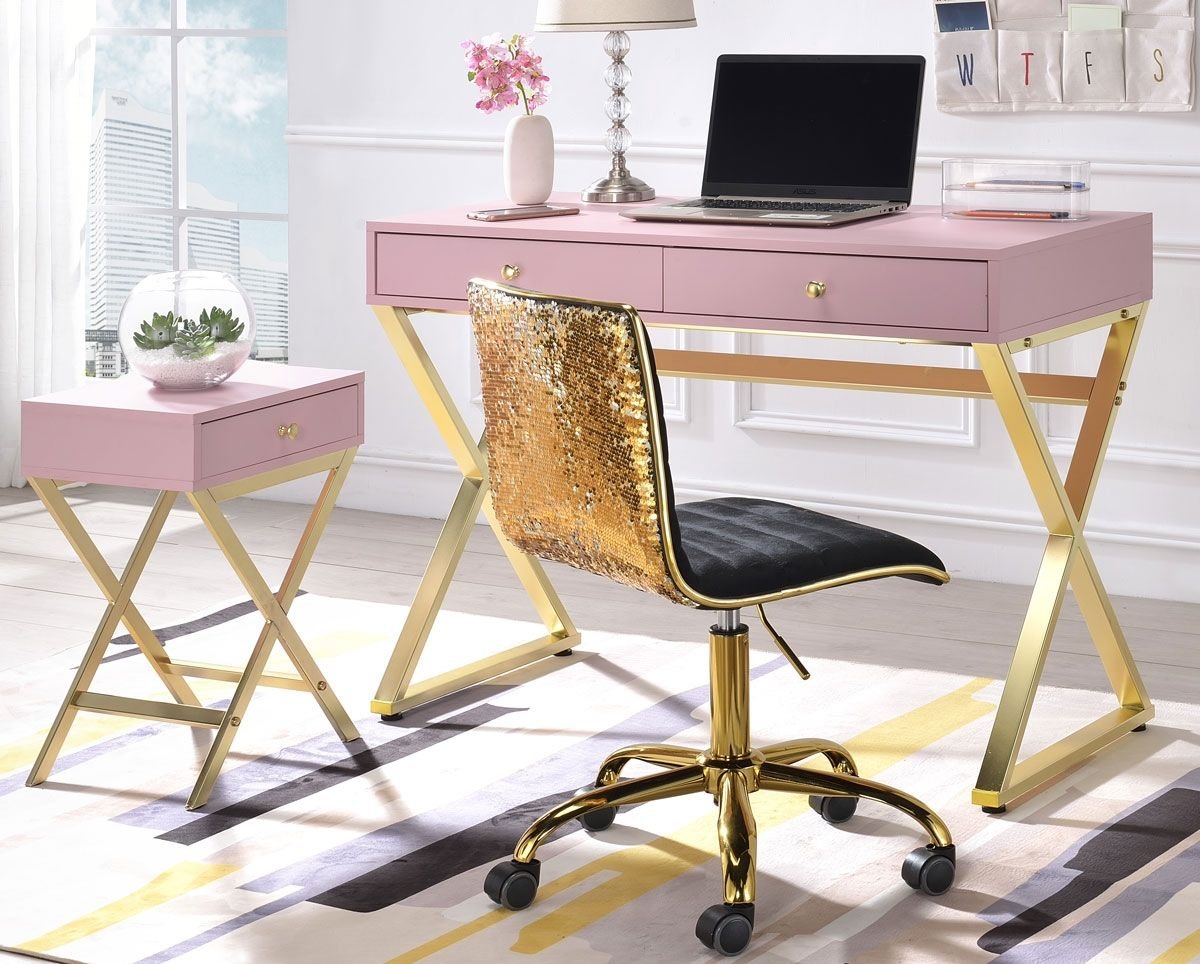 Delaney Pink Office Desk With Gold Finish Base Delaney Pink Office Desk With Gold Finish Base