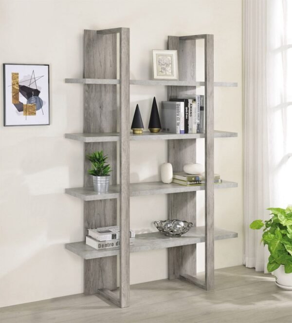 Elevate Your Space: Nordin Rustic Grey Bookcase - Modern Style with Floating Design