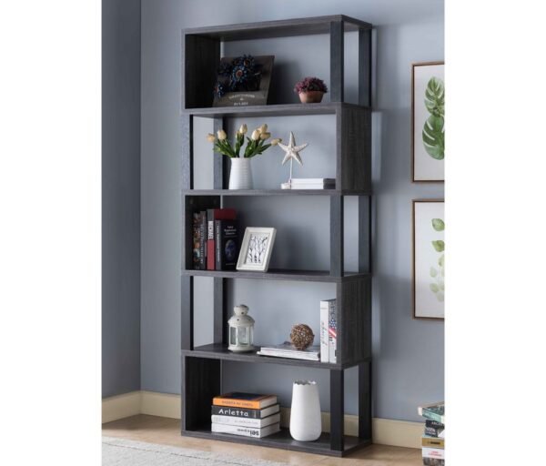 Elevate Your Space: Silas Rustic Grey Display Bookcase with Industrial Charm and Extra Tall Design