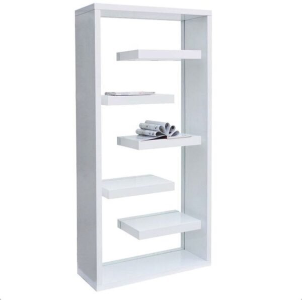 Elevate Your Space with the Bristol Bookcase: Modern Floating Shelves & Sleek White Lacquer Finish