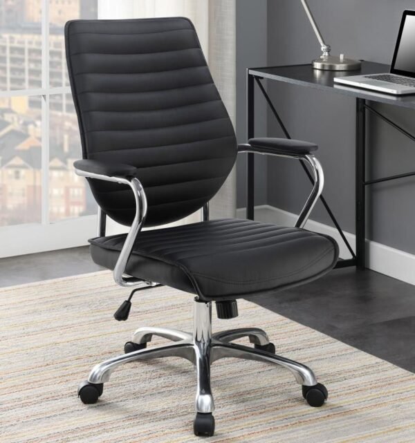 Experience Ultimate Comfort with the Hilda Modern High-Back Office Chair in Black Leatherette – Sleek Design & Cushioned Armrests