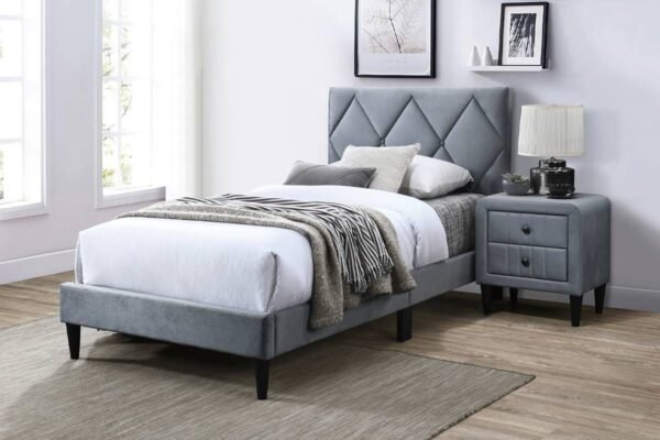 Lazer Grey Velvet Platform Bed