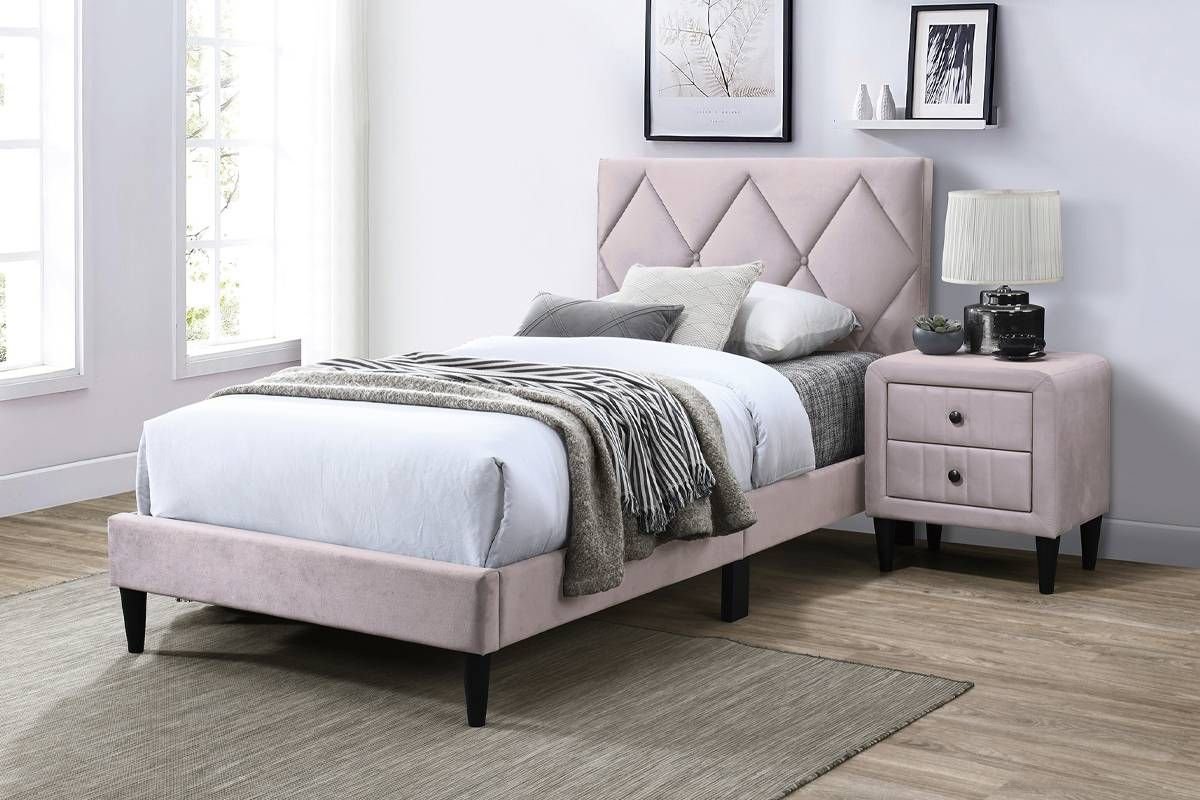 Lazer Light Pink Velvet Platform Bed Lazer Light Pink Velvet Platform Bed