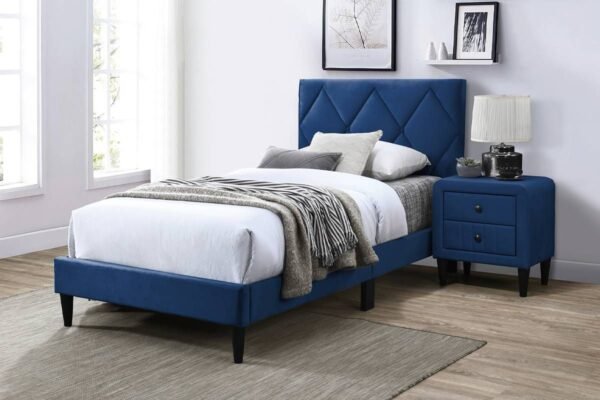 Lazer Navy Blue Velvet Platform Bed