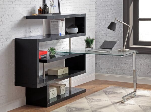 Rowan Black Bookcase Swivel Desk