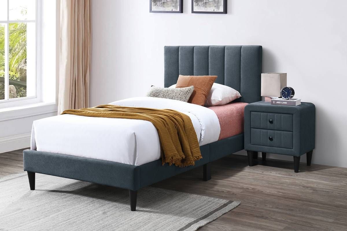 Roxanne Charcoal Linen Platform Bed Roxanne Charcoal Linen Platform Bed