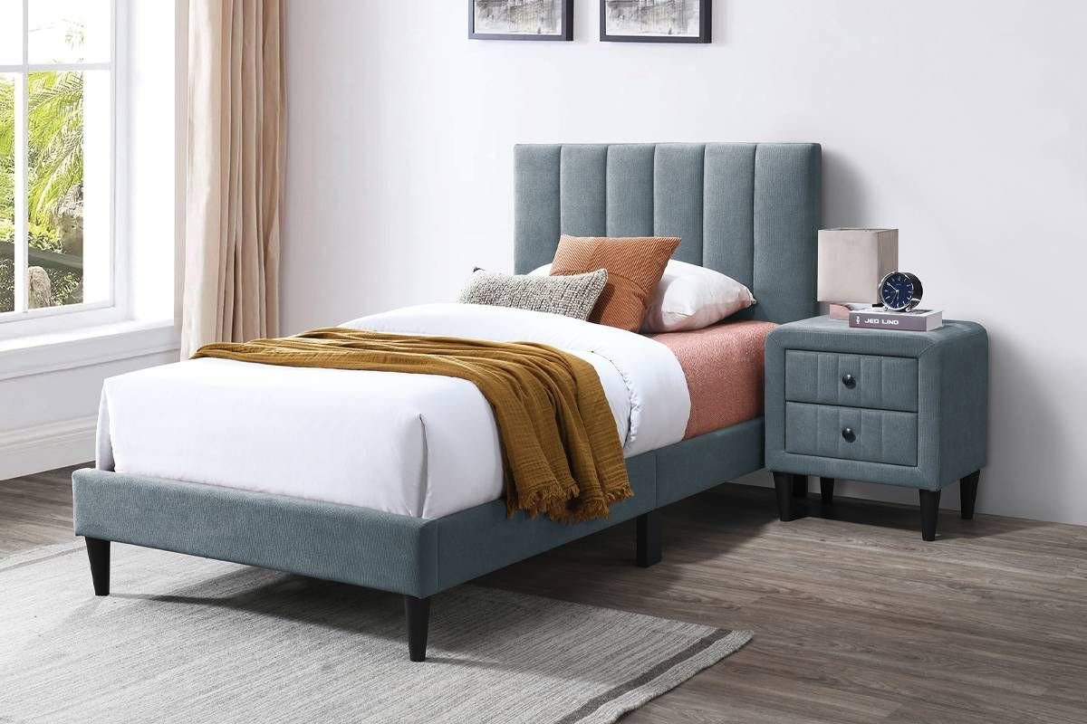 Roxanne Grey Linen Platform Bed Roxanne Grey Linen Platform Bed