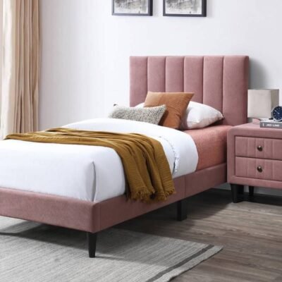 Roxanne Pink Linen Platform Bed