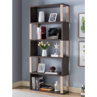 Silas Walnut Oak Extra Tall Display Bookcase: Industrial Charm with Ample Space for Books & Decor